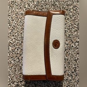 Vintage Dooney & Bourke Wallet Checkbook White Tan Leather